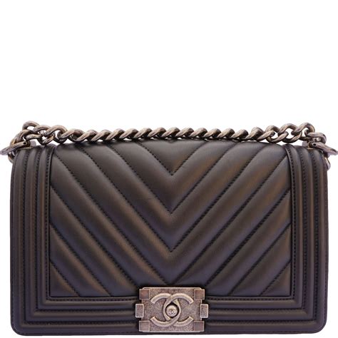 chanel chevron boy bag green|Chanel black boyfriend bag.